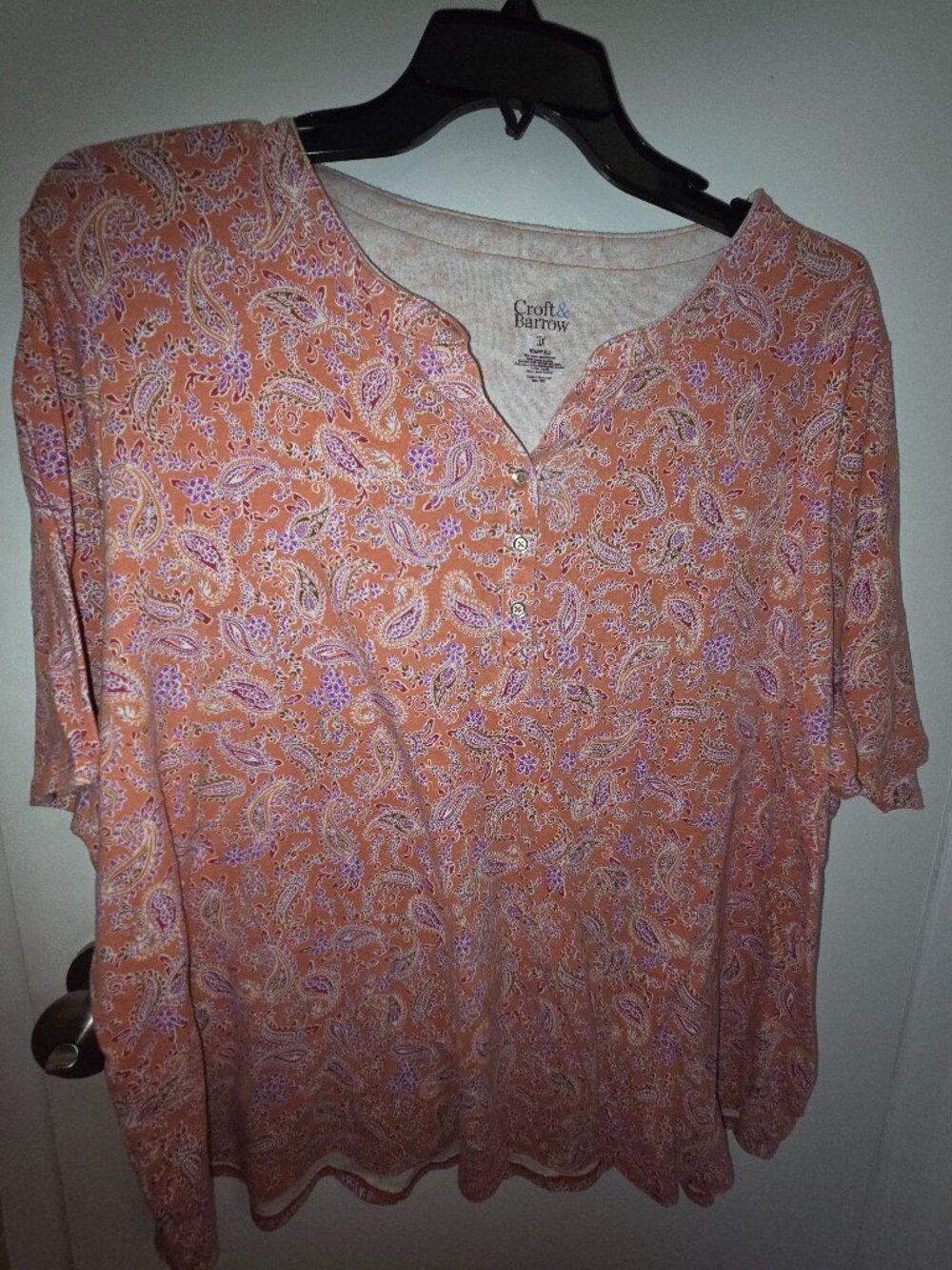 ORANGE PAISLEY WOMENS BUTTON DOWN, SHORT SLEEVED T-SHIRT